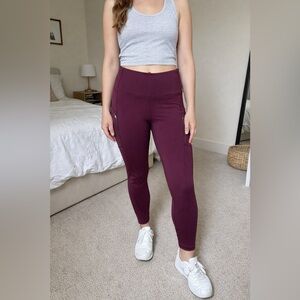 Athleta Rainer Tight Leggings Burgundy 1X High Rise Zip Pocket Fleece Lined